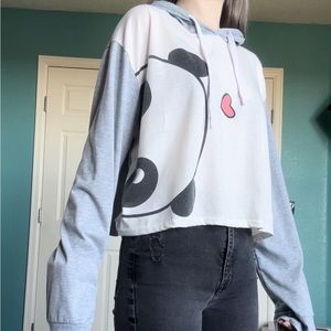 Panda Long Sleeve Cropped Hoodie